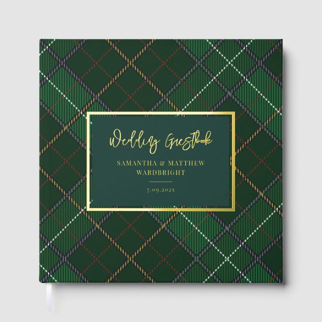 Plaid Rustic Tartan Wedding Gold Foil Foil Guest Book (Front)