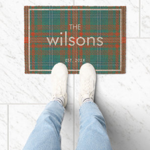 Plaid Rustic Wilson Family Tartan Farmhouse Custom Fiber Doormat