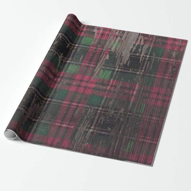 plaid rustic wood holiday christmas wrapping paper (Unrolled)