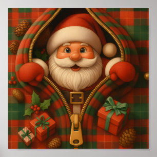 Plaid Santa Claus Christmas Design Poster