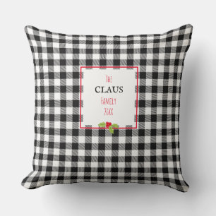 Plaid Santa Claus Holly Christmas Family Festive Throw Pillow