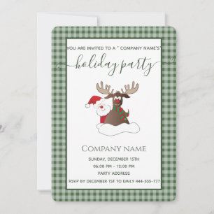 Plaid Santa reindeer holiday party corporate Inv Invitation