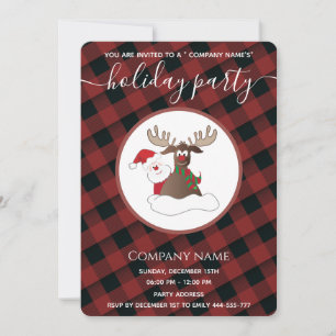 Plaid Santa reindeer holiday party corporate Invitation