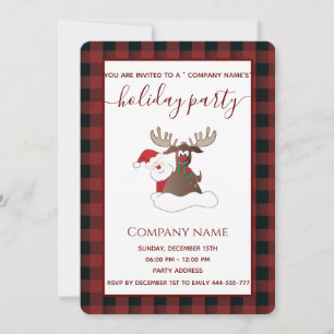 Plaid Santa reindeer holiday party corporate Invitation