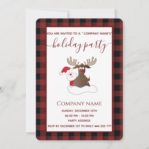 Plaid Santa reindeer  holiday party corporate Invitation