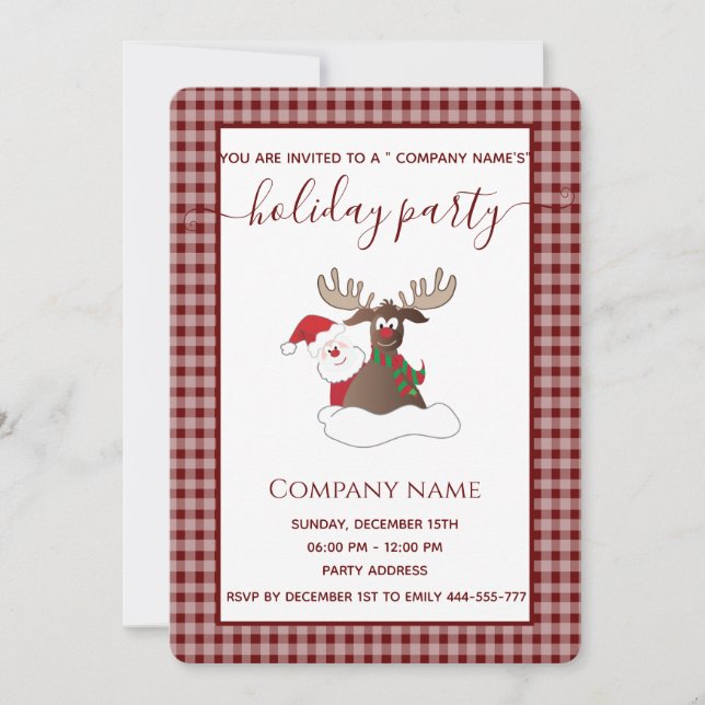 Plaid Santa reindeer  holiday party corporate  Invitation (Front)