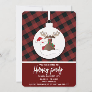 Plaid Santa reindeer holiday party corporate Invitation