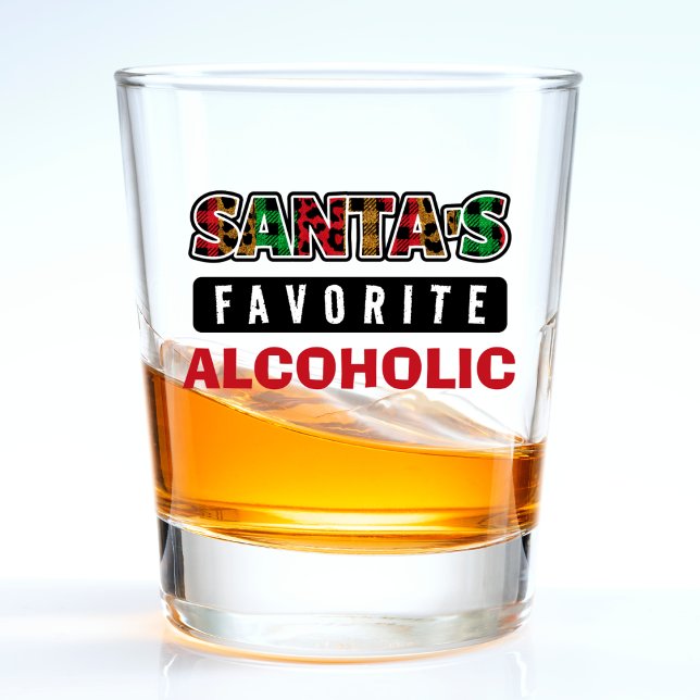 Plaid Santa's Favorite Alcoholic Funny Christmas Shot Glass (funny Christmas Santa's favorite alcoholic shot glass)