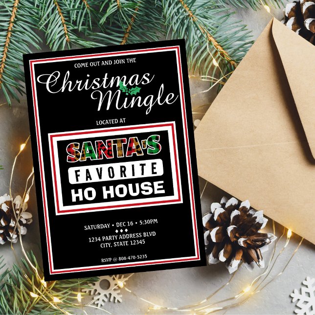 Plaid Santa's Favorite Ho House Funny Christmas Invitation (Plaid Santa's Favorite Ho House Funny Christmas Invitation)