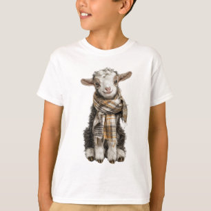 Plaid Scarf Baby Goat Kids T-Shirt