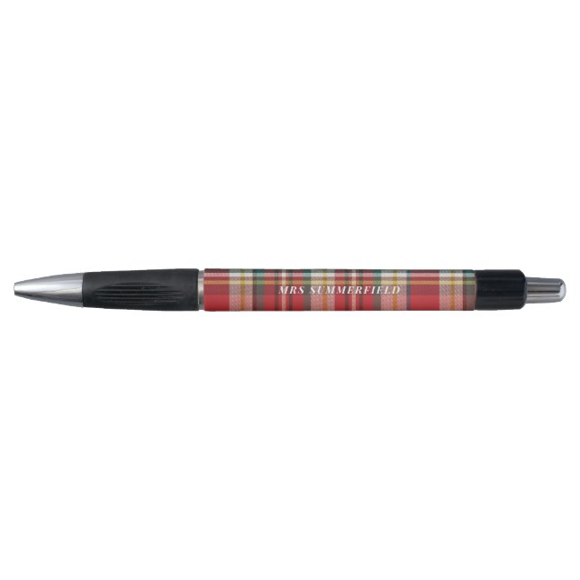 Plaid School Teacher Personalized Rustic Checkered Pen (Front)
