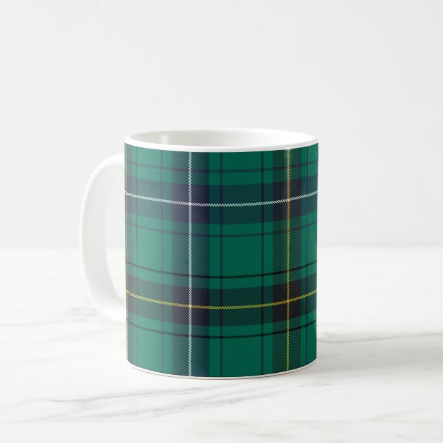 Plaid Scottish Clan Henderson Green Black Check Coffee Mug (Front Left)