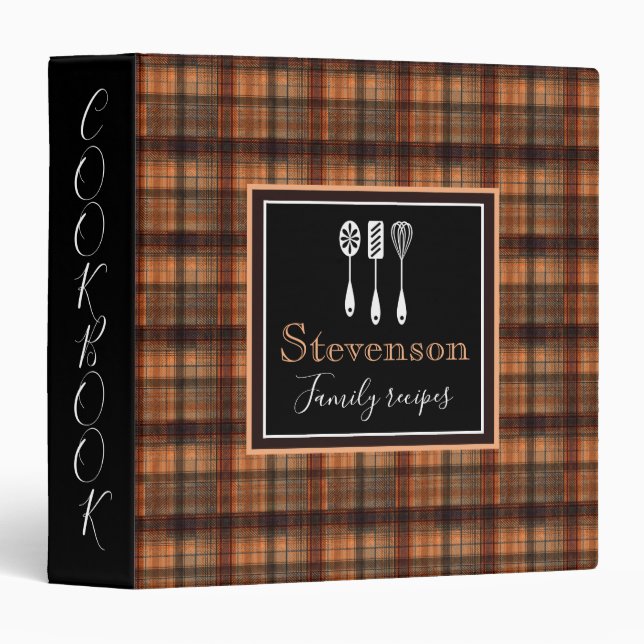 Plaid Scottish tartan brown orange black classic 3 Ring Binder (Front/Spine)