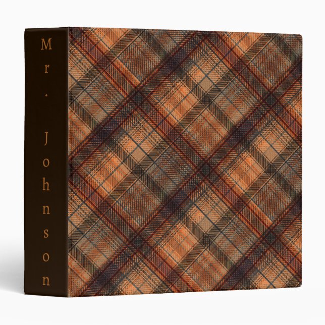 Plaid Scottish tartan brown orange black classic 3 Ring Binder (Front/Spine)