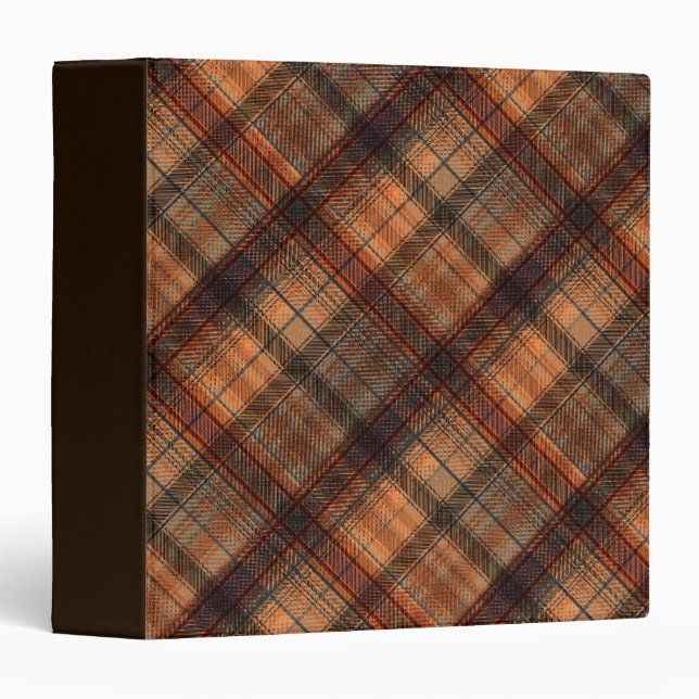 Plaid Scottish tartan brown orange black classic 3 Ring Binder (Front/Spine)