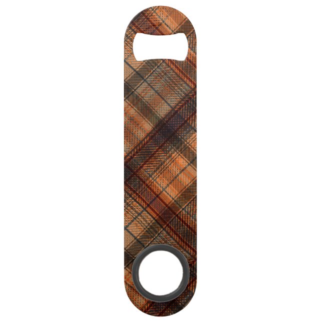 Plaid Scottish tartan brown orange black classic Bar Key (Front)