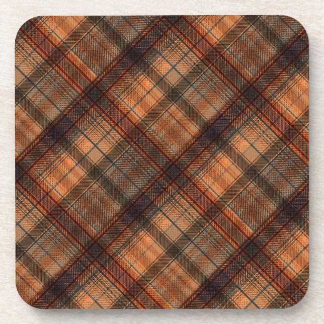 Plaid Scottish tartan brown orange black classic Beverage Coaster (Front)