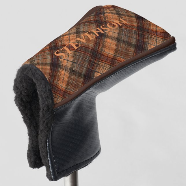Plaid Scottish tartan brown orange black classic Golf Head Cover (3/4 Front)