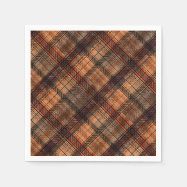 Plaid Scottish tartan brown orange black classic Napkins (Front)