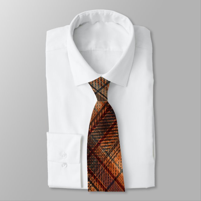 Plaid Scottish tartan brown orange black classic Neck Tie (Tied)