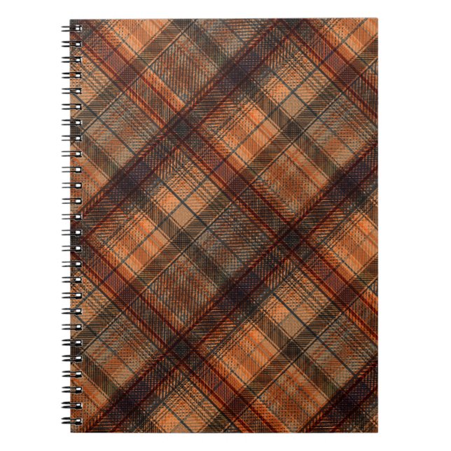 Plaid Scottish tartan brown orange black classic Notebook (Front)
