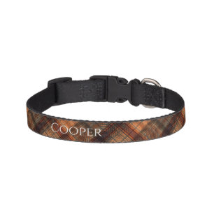 Plaid Scottish tartan brown orange black classic Pet Collar