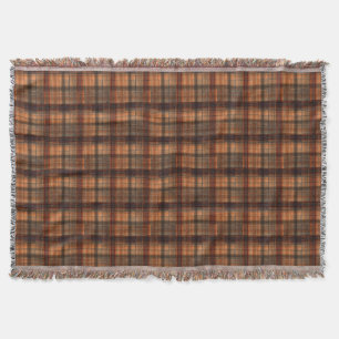 Plaid Scottish tartan brown orange black classic Throw Blanket