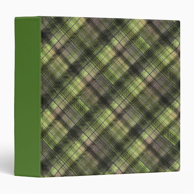 Plaid Scottish tartan green black classic 3 Ring Binder (Front/Spine)