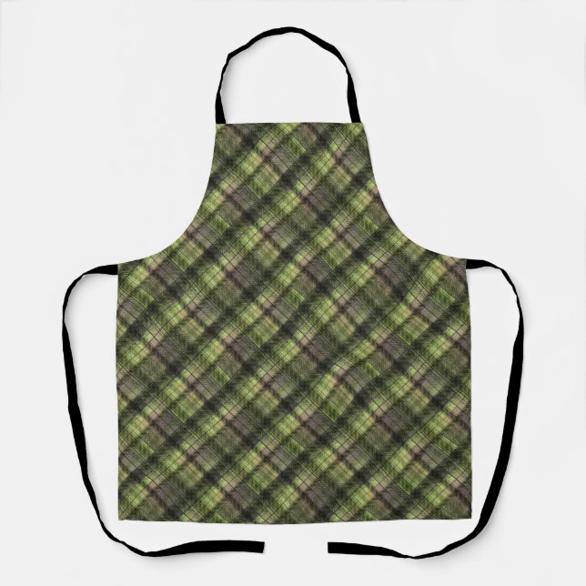 Plaid Scottish tartan green black classic Apron (Front)