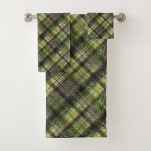 Plaid Scottish tartan green black classic Bath Towel Set