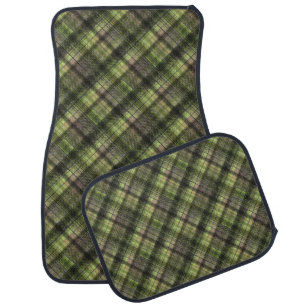 Plaid Scottish tartan green black classic Car Floor Mat