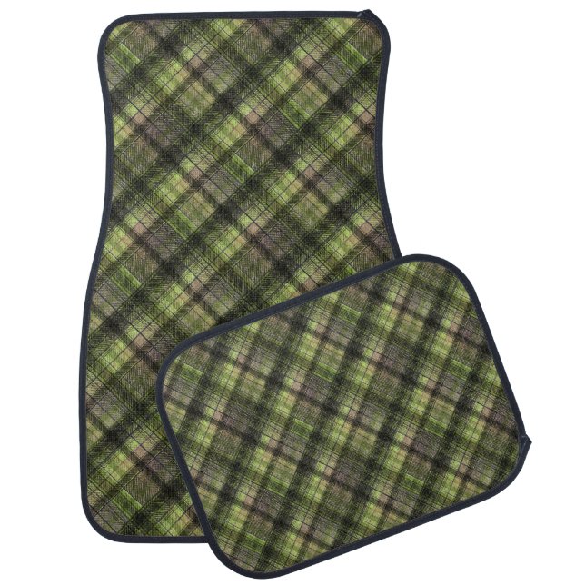 Plaid Scottish tartan green black classic Car Floor Mat (Set)