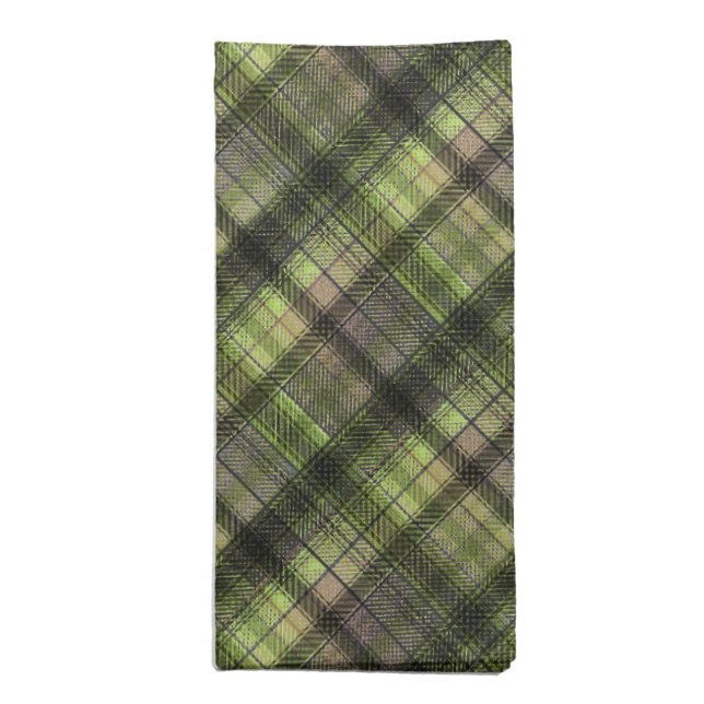 Plaid Scottish tartan green black classic Cloth Napkin (Folded)