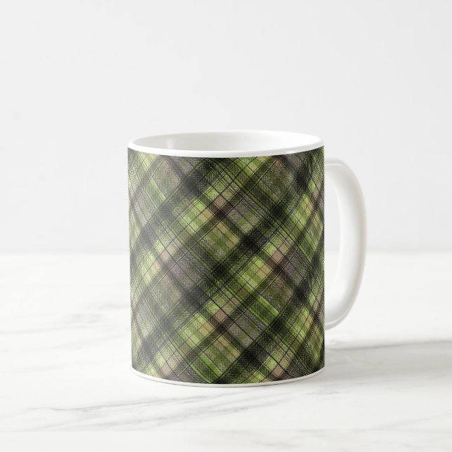 Plaid Scottish tartan green black classic Coffee Mug (Front Right)