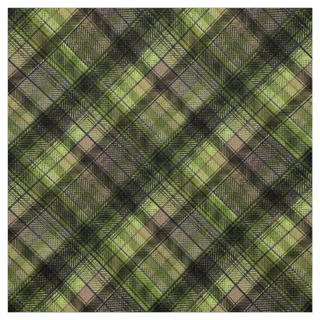 Plaid Scottish tartan green black classic Fabric (Swatch)