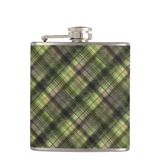 Plaid Scottish tartan green black classic Flask (Front)