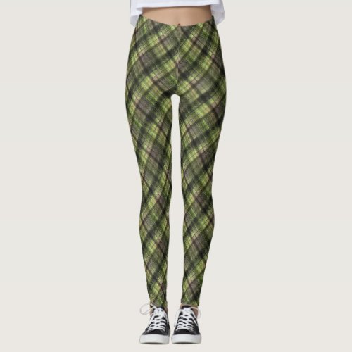 Plaid Scottish tartan green black classic Leggings