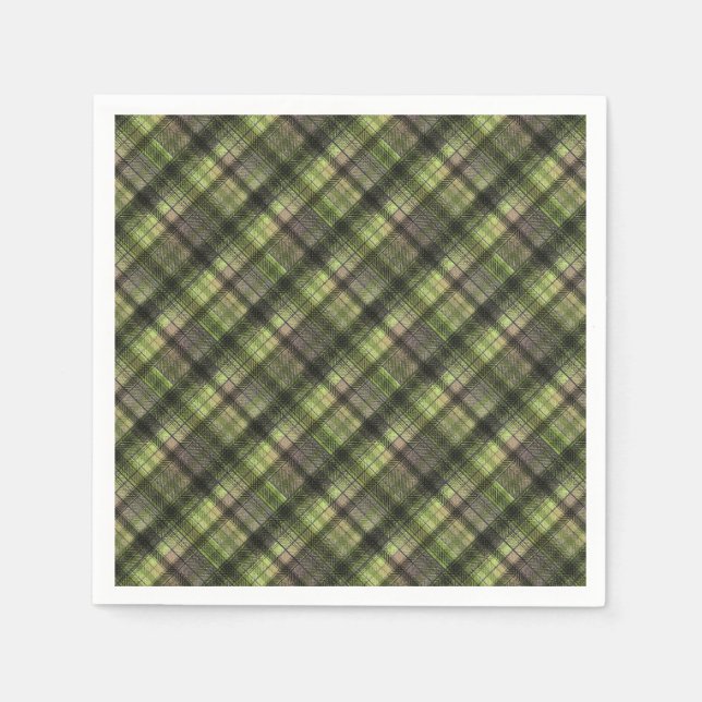 Plaid Scottish tartan green black classic Napkins (Front)
