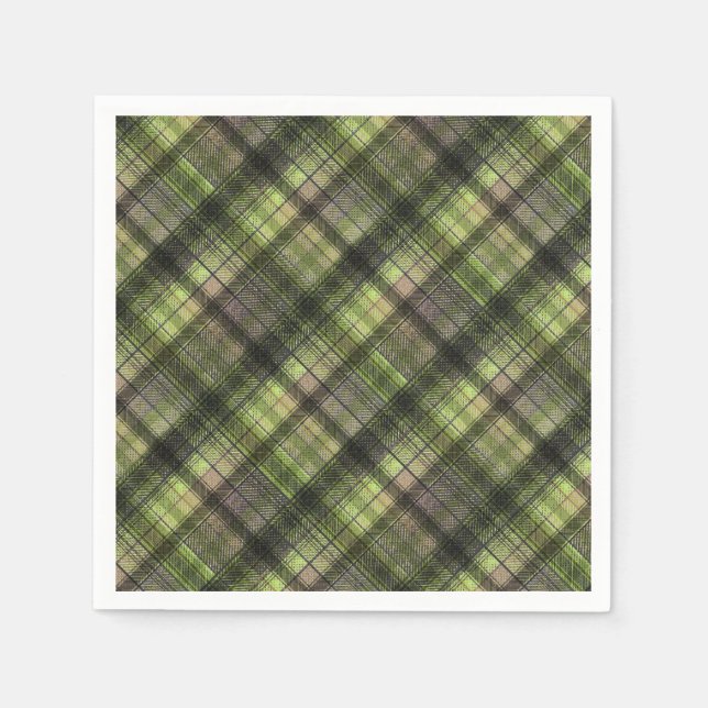 Plaid Scottish tartan green black classic Napkins (Front)