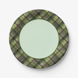 Plaid Scottish tartan green black classic Paper Plates