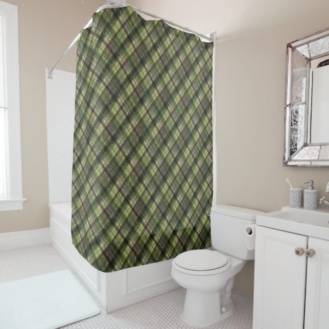 Plaid Scottish tartan green black classic Shower Curtain (In Situ)