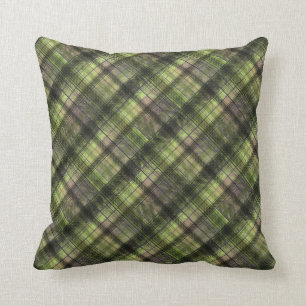 Plaid Scottish tartan green black classic Throw Pillow