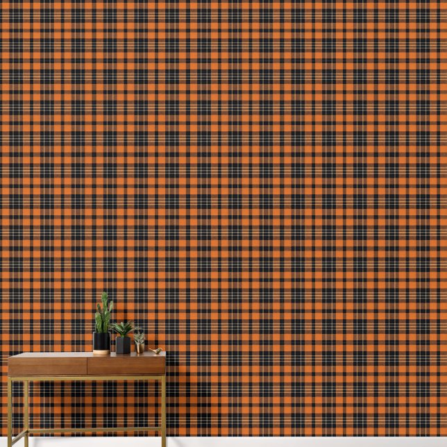 Plaid Scottish Tartan Orange Black Wallpaper (Hallway)