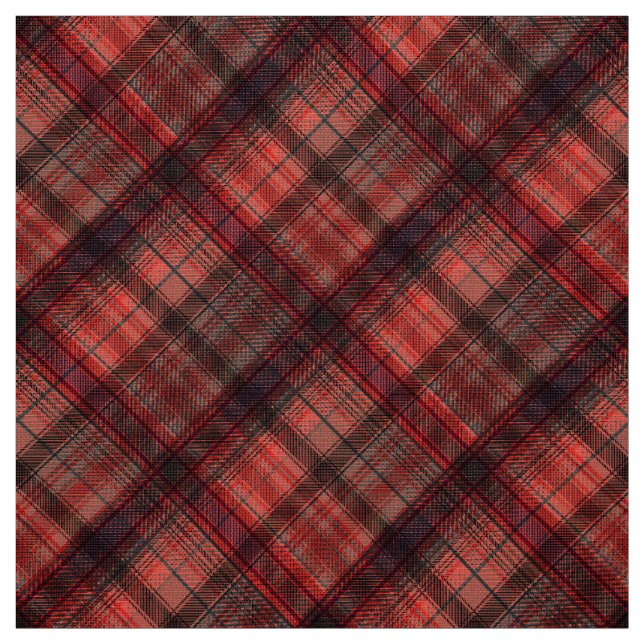 Plaid Scottish tartan red black classic retro Fabric (Swatch)