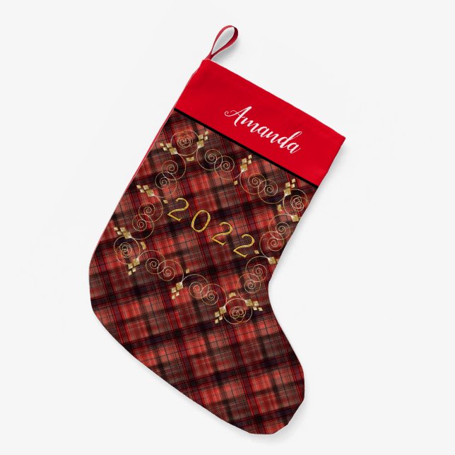 Plaid Scottish tartan red black classic Small Chri Christmas Stocking (Front (Hanging))