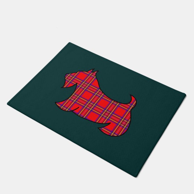 Plaid Scottish Terrier Doormat  (Angled)