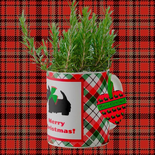 Plaid Scotty Dog Merry Christmas Coffee Mug