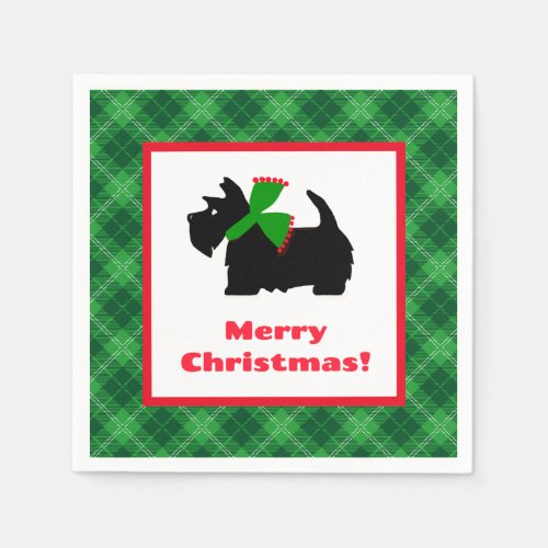 Plaid Scotty Dog Merry Christmas Gift Ideas Napkins