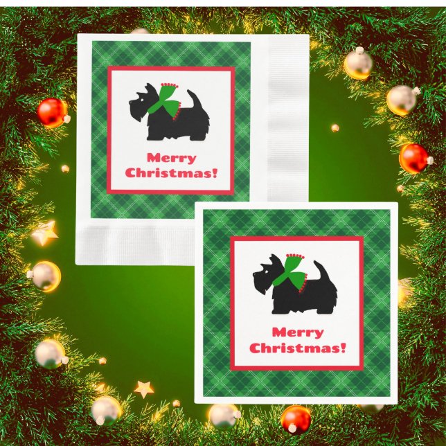 Plaid Scotty Dog Merry Christmas Gift Ideas Napkins (Paper napkins are handy at Christmas!)