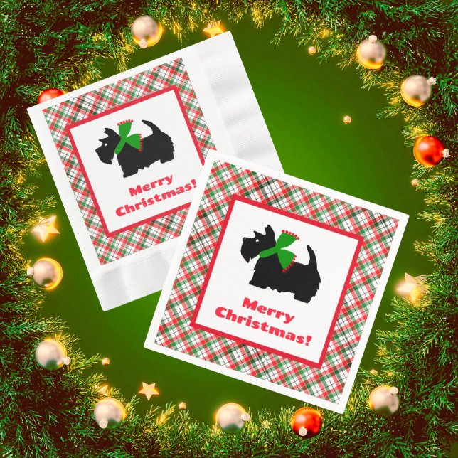 Plaid Scotty Dog Merry Christmas Gift Ideas Napkins (Holiday napkins come in handy!)